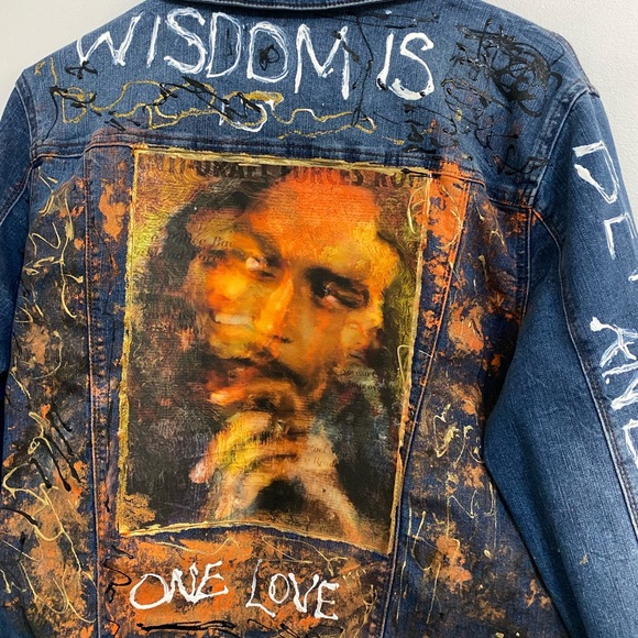 Hand-Painted Bob Marley Denim Jacket - Picture 2 of 4